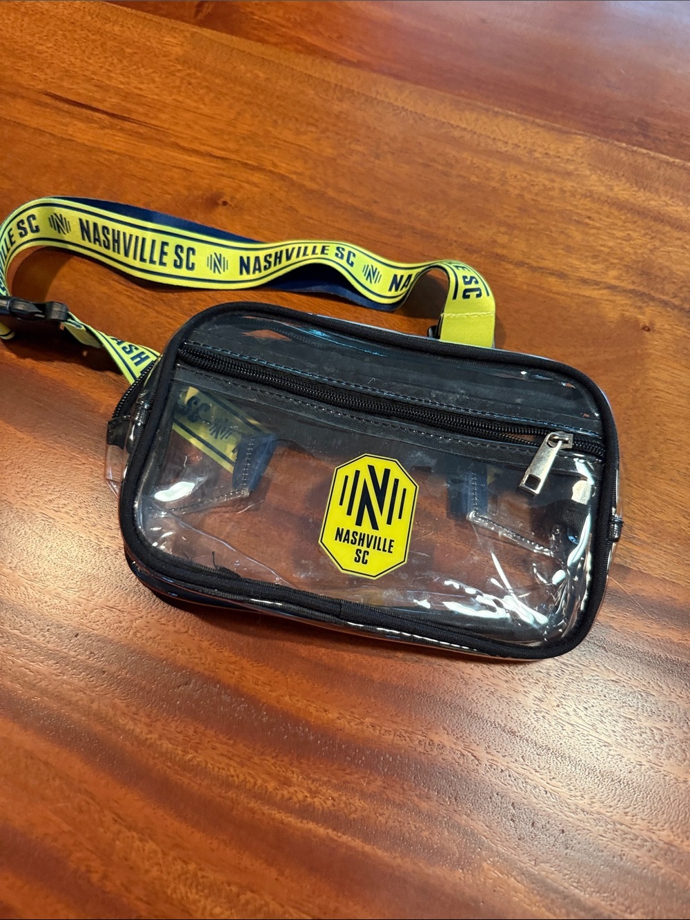 Nashville Soccer Club clear Crossbody/fanny pack in Yellow and Black.